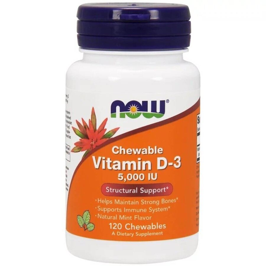 Витамин D3 Now Foods 5000 МЕ с ментоловым вкусом жевательные таблетки №120: цены и характеристики