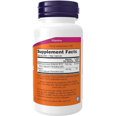 Пантотеновая кислота Now Foods 500 мг вегетарианской капсулы №100: цены и характеристики