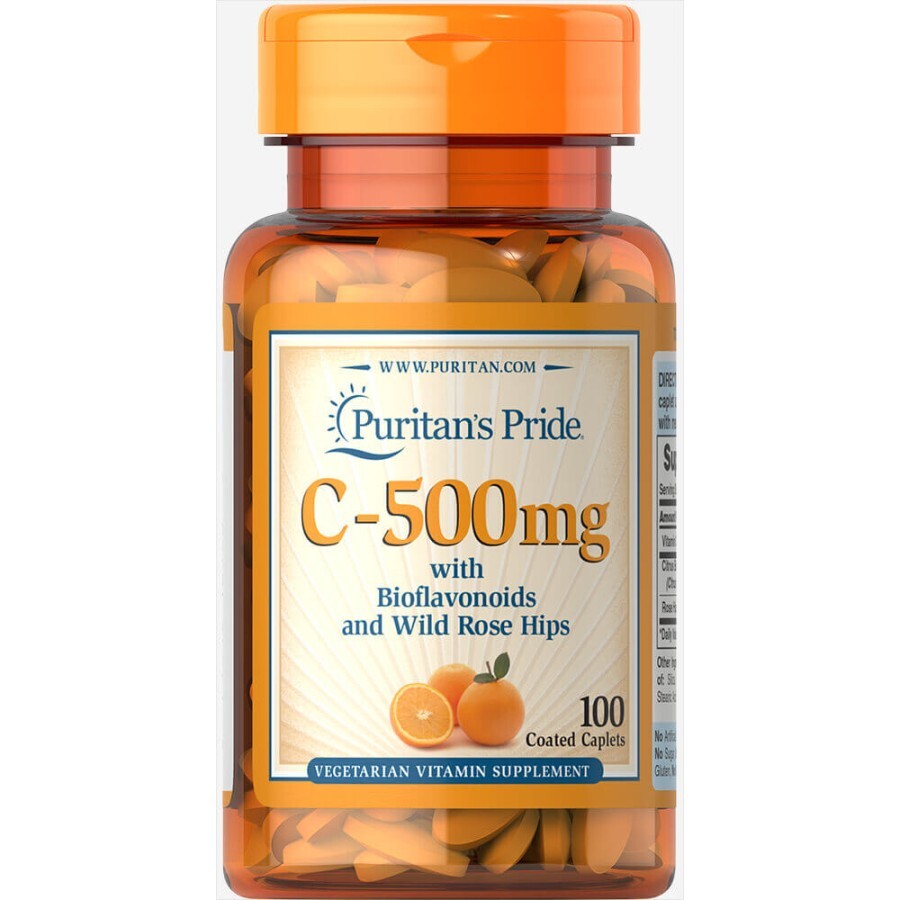 Вітамін С з біофлавоноїдами Puritan's Pride Шипшина 500 мг каплети з покриттям №100: ціни та характеристики