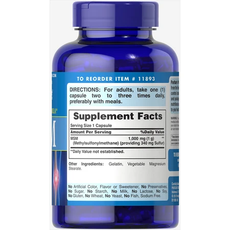 Метилсульфонілметан MSM Puritan's Pride 1000 mg капсули №120: ціни та характеристики