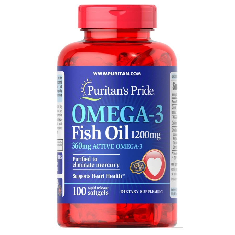 Омега-3 рыбий жир Puritan's Pride 1200 мг, 360 мг активного, гелевые капсулы №100: цены и характеристики
