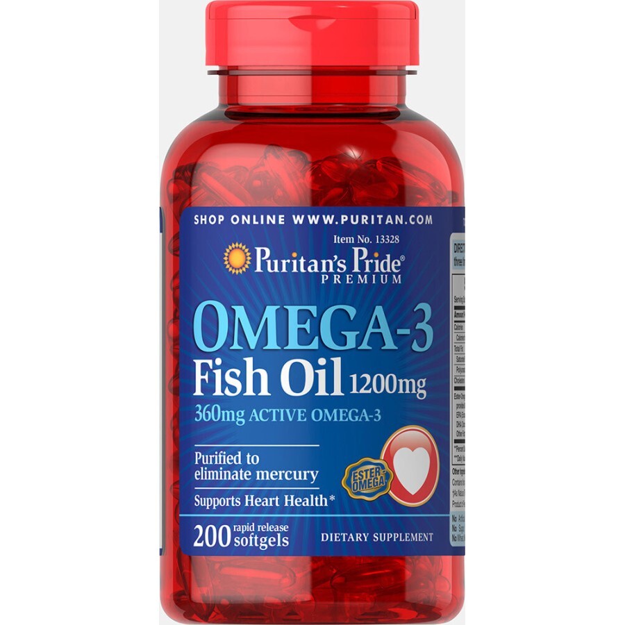 Омега-3 рыбий жир Puritan's Pride 1200 мг, 360 мг Активного гелевые капсулы №200: цены и характеристики