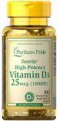 Витамин Д3 Puritan&#39;s Pride 1000 МЕ гелевые капсулы №100