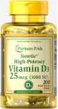 Витамин Д3 Puritan&#39;s Pride 1000 МЕ гелевые капсулы №200
