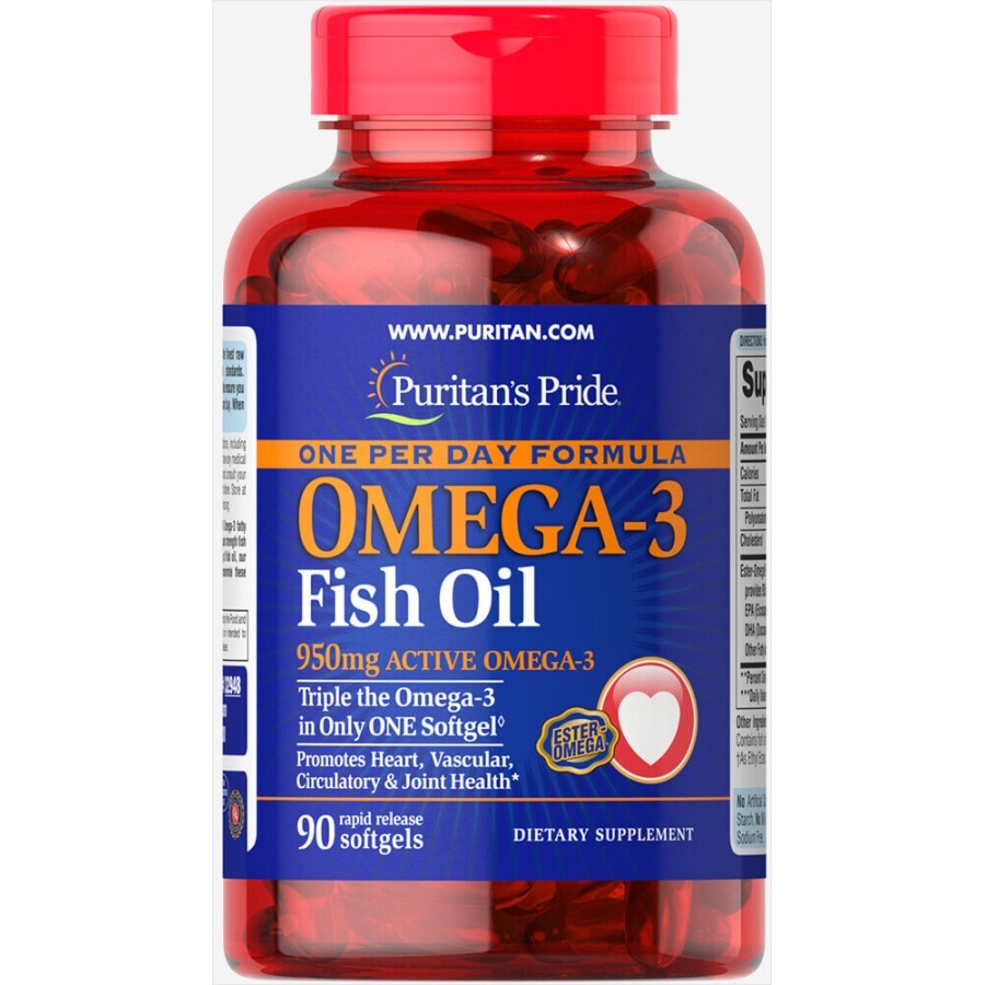 Омега-3 рыбий жир Puritan's Pride 1360 мг (950 мг активного омега-3) гелевые капсулы №90: цены и характеристики