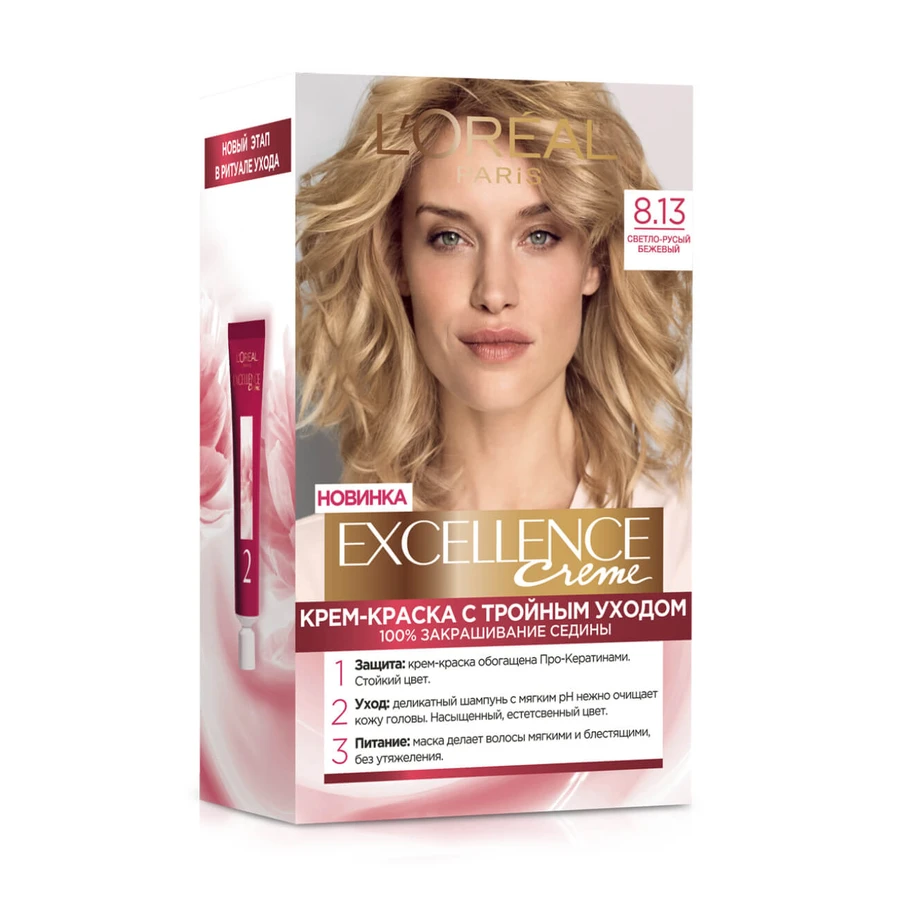 Стійка крем-фарба для волосся L'Oreal Paris Excellence Creme 8.13 - Світло-русявий бежевий: ціни та характеристики