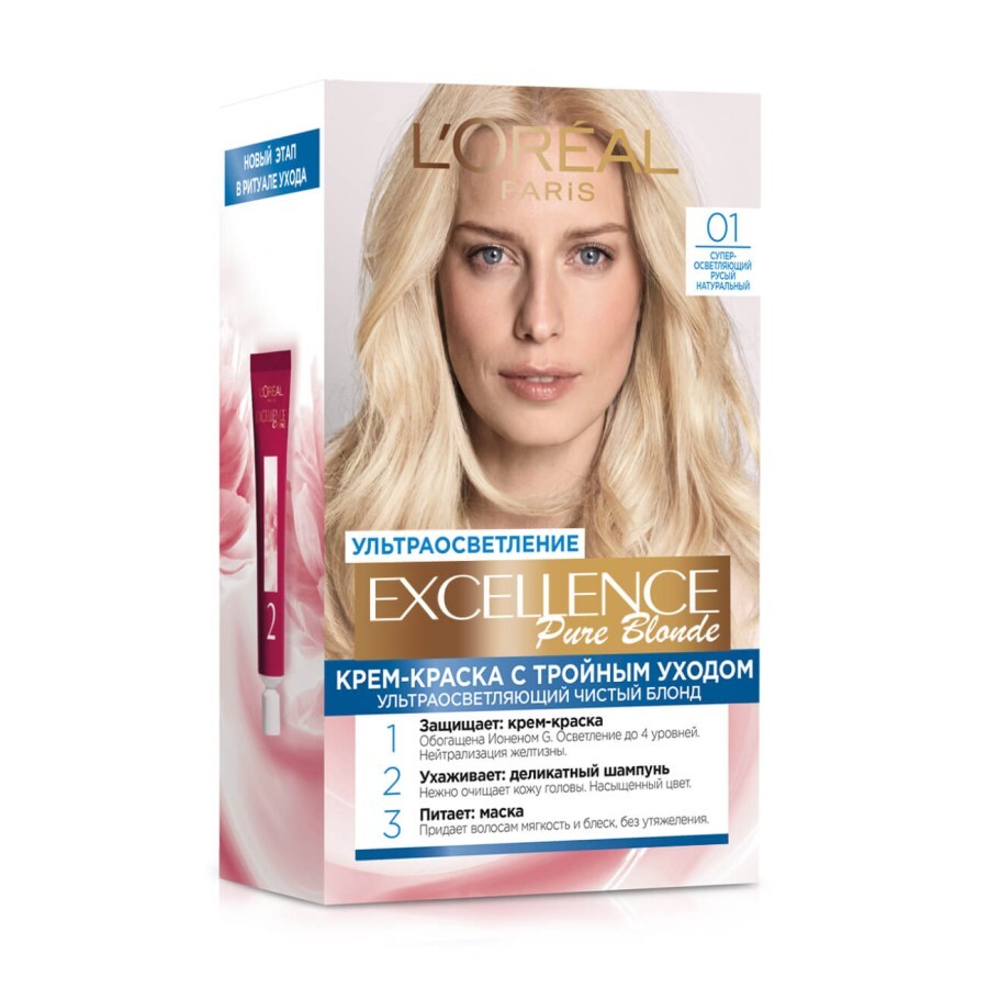 Стійка крем-фарба для волосся L'Oreal Paris Excellence Creme 01 - Супер-освітлюючий русявий натуральний: ціни та характеристики