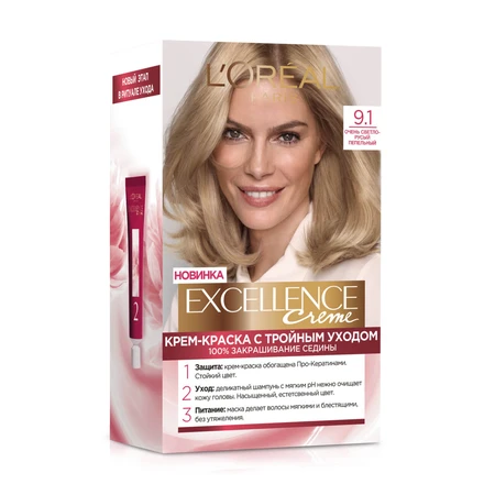 Стойкая крем-краска для волос L'Oreal Paris Excellence Creme 9.1 - Очень светло-русый пепельный: цены и характеристики