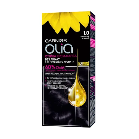 Фарба для волосся Garnier Olia Базова лінійка відтінок 1.0 Глибокий чорний 112 мл: ціни та характеристики