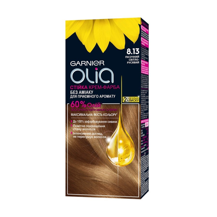 Фарба для волосся Garnier Olia Базова лінійка відтінок 8.13 Пісочний світло-русявий 112 мл: ціни та характеристики