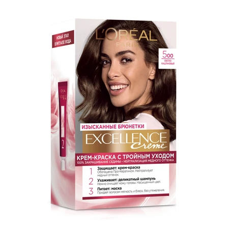 Стійка крем-фарба для волосся L'Oreal Paris Excellence Creme 5.00 Світло-каштановий 176 мл: ціни та характеристики