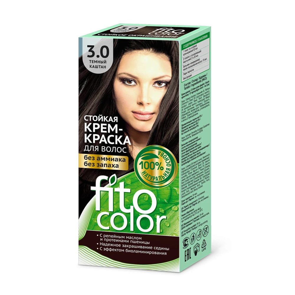 Безаммиачная стойкая крем-краска для волос FitoColor 3.0 Темный каштан, 115 мл: цены и характеристики