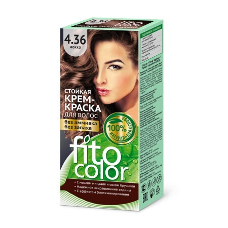 Безаміачна стійка крем-фарба для волосся Fitocolor 4.36 Мокко, 115 мл