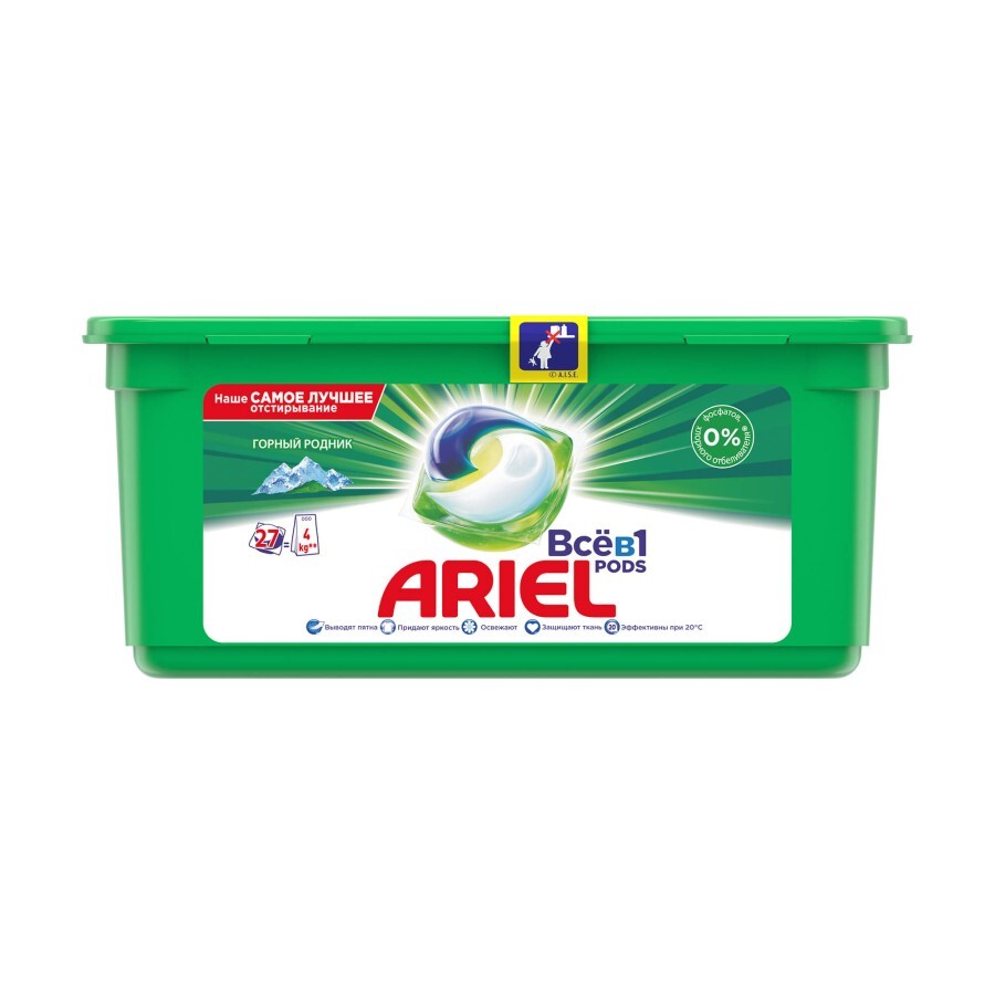 Капсулы для стирки Ariel Pods Все-в-1 Горный Родник 27 шт: цены и характеристики
