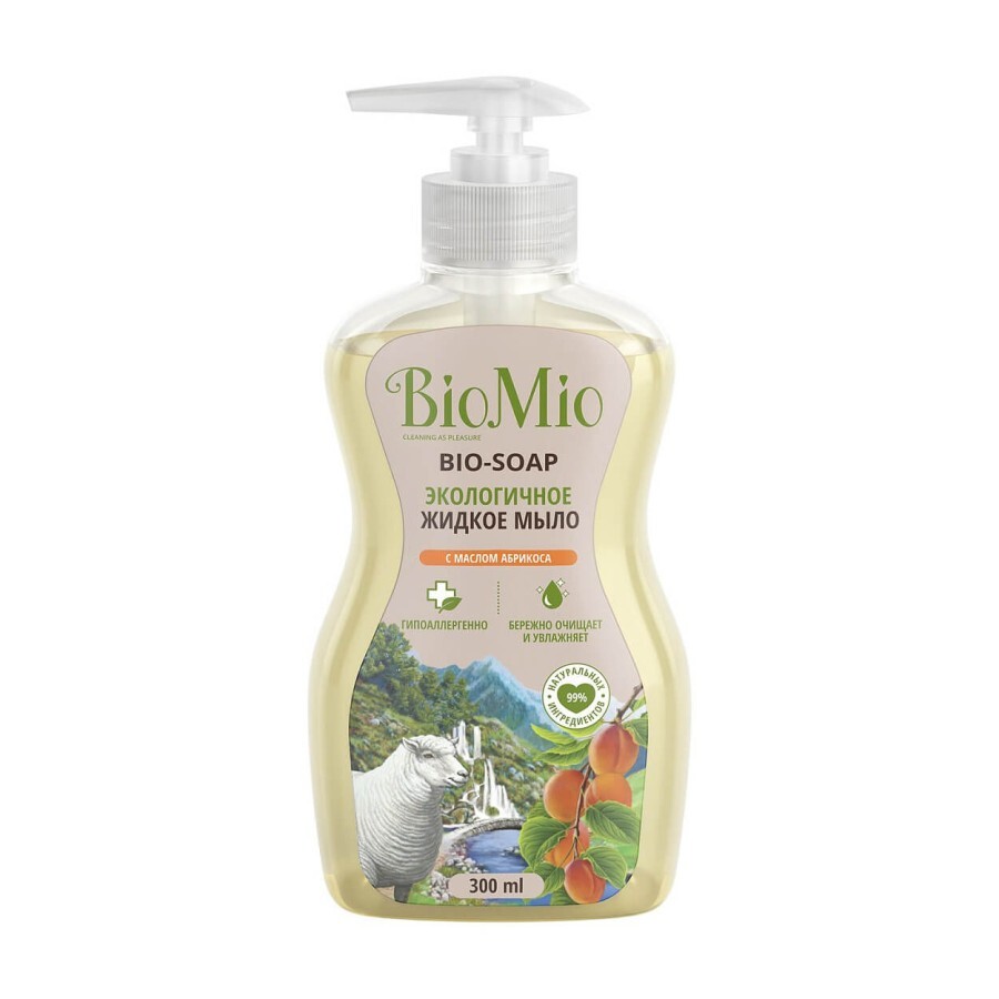 Антибактериальное гипоаллергенное жидкое эко мыло для рук с дозатором BioMio Bio-Soap Смягчающее Абрикос 300 мл: цены и характеристики