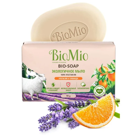 Екологічне туалетне мило BioMio Bio-soap з ефірними оліями апельсина та лаванди 90 г: ціни та характеристики