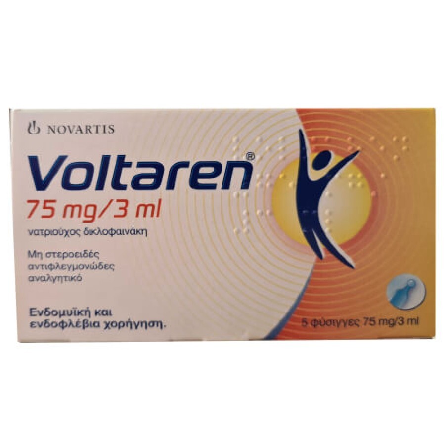 Voltaren действ. вещество диклофенак натрия р-р д/ин. 75 мг амп. 3 мл №5: цены и характеристики
