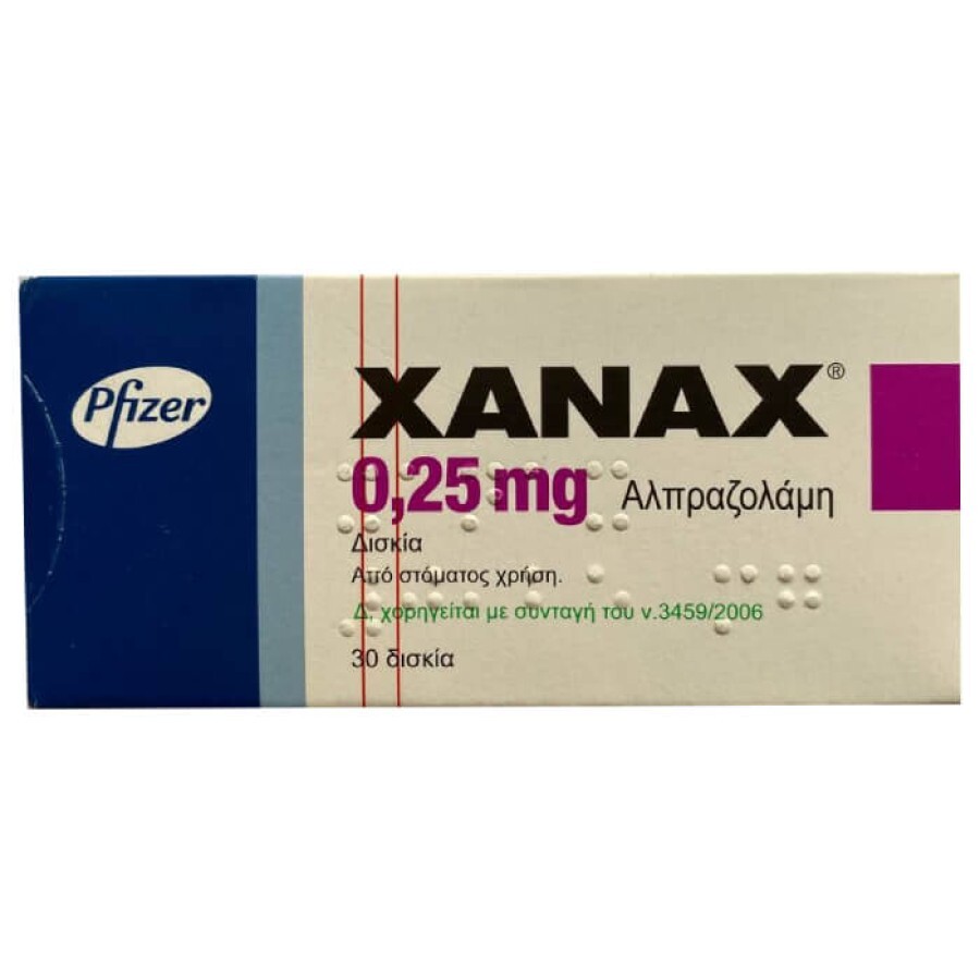 Xanax действующее вещество Алпразолам 0.25 mg табл. №30: цены и характеристики