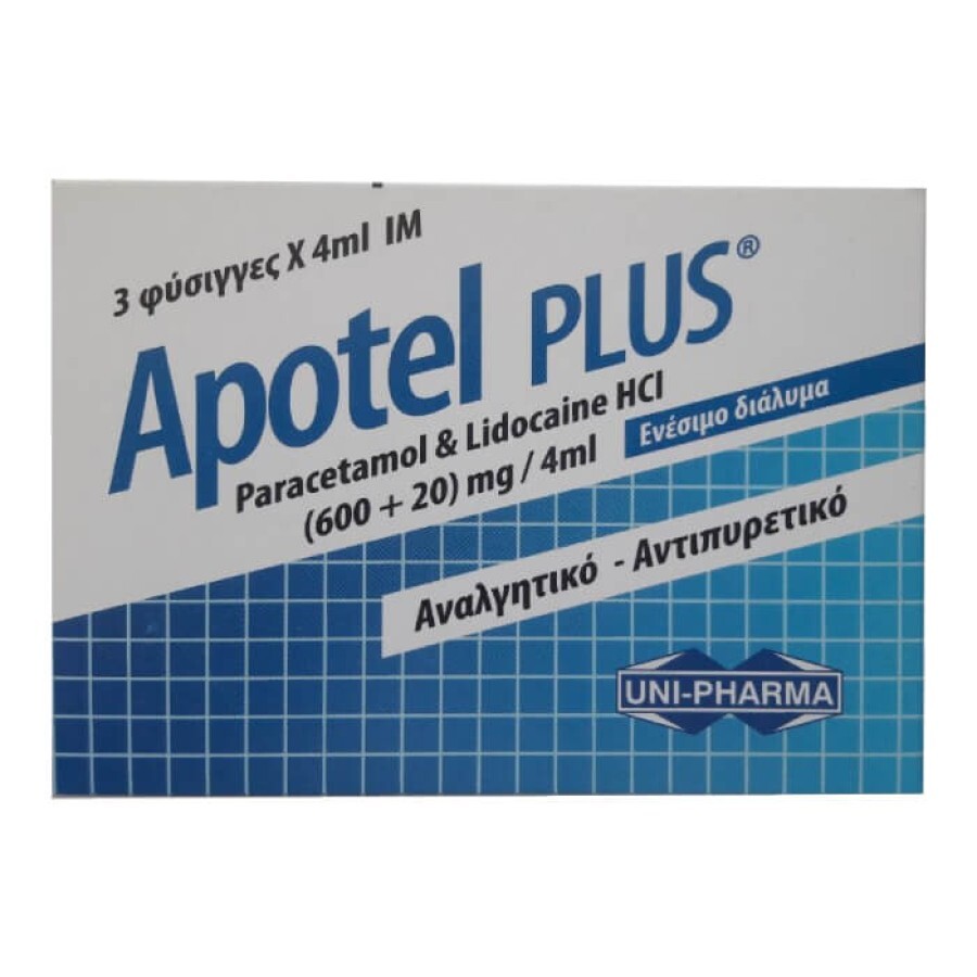 Apotel plus действующее вещество Парацетамол + Лидокаин (600+20)mg/4 ml амп № 3 : цены и характеристики