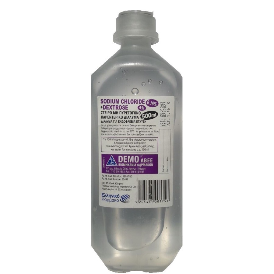Натрія хлорид р-р д/інф. 0,18 % + Декстроза 4% пляшка 500 мл: ціни та характеристики