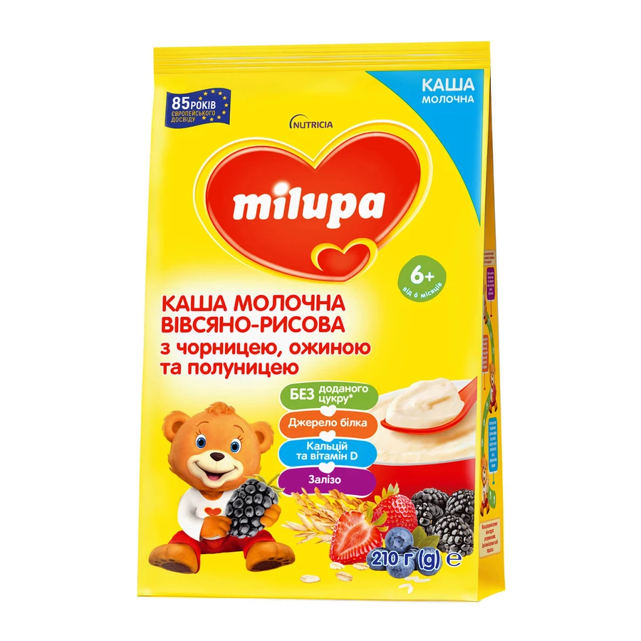 Каша молочная Нутриция Milupa Овсяно-рисовая с черникой, ежевикой и клубникой для детей с 6 месяцев 210 г : цены и характеристики