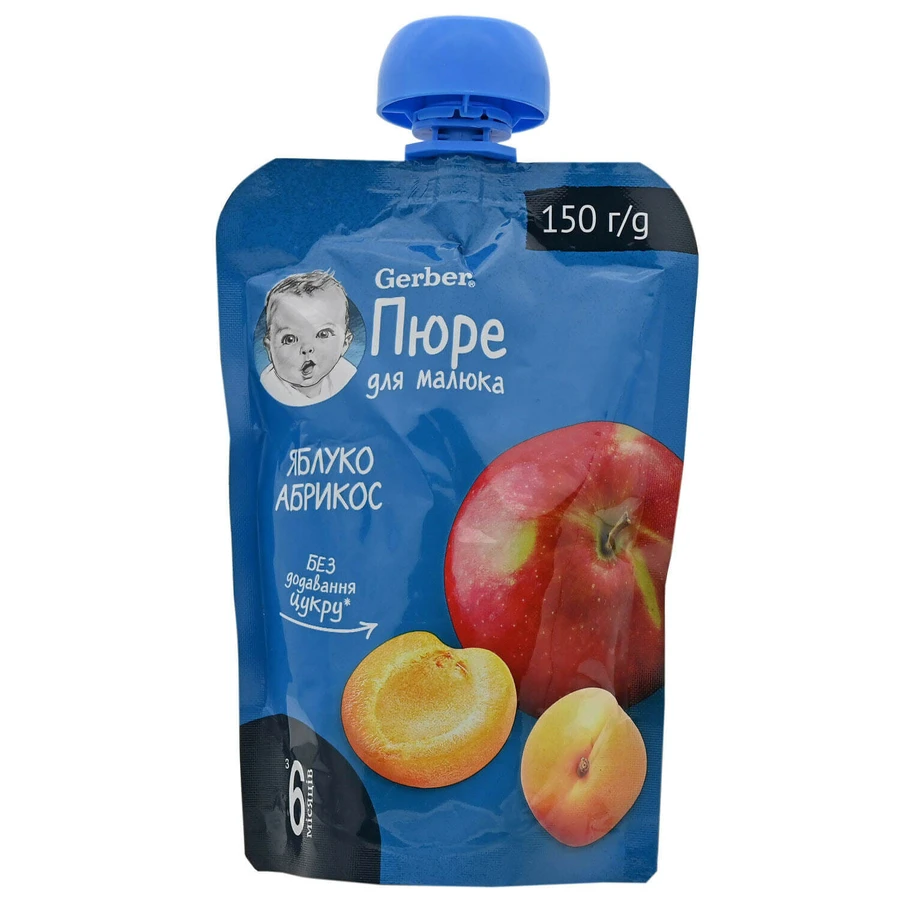 Фруктове пюре Gerber Яблуко та абрикос 150 г пауч: ціни та характеристики