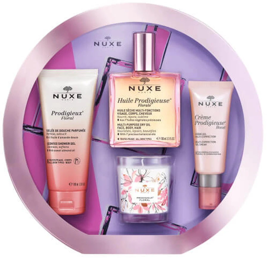 Набір Nuxe Floral Box Set Чудовий Флораль Масло для душа 100 мл + гель для душу 100 мл + крем 30 мл + свічка: ціни та характеристики