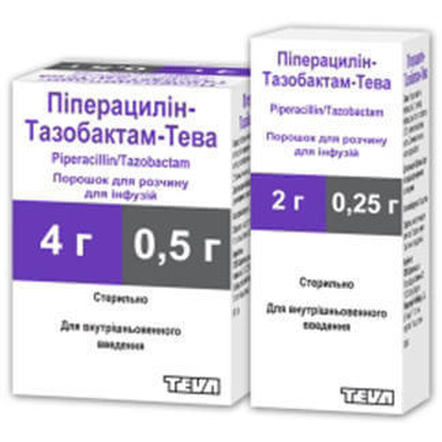 Пиперациллин-тазобактам-тева пор. д/р-ра д/инф. 4 г + 0,5 г фл.: цены и характеристики