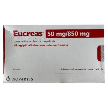 Eucreas (действующее вещество метформин: 850 мг, вилдаглиптин: 50 мг)50/1000 mg табл. №60