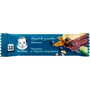 Фруктово-злаковый батончик Gerber с черникой и черной смородиной, 25 г