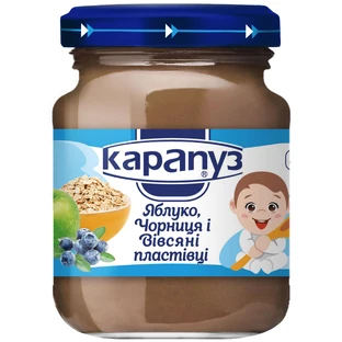 Фруктовое пюре Карапуз Яблоко, черника и овсяные хлопья с 4-х месяцев 125 г