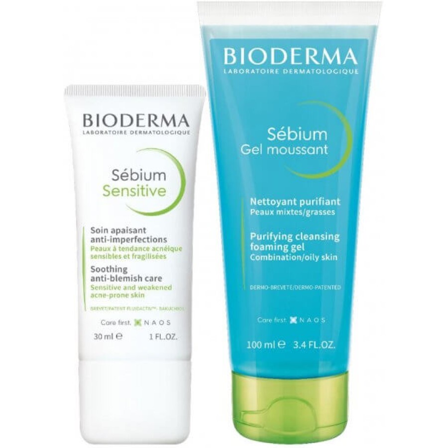 Набір Bioderma Флюїд Sebiom Sensitive 30 мл + Очисний гель Sebiom 100 мл: ціни та характеристики