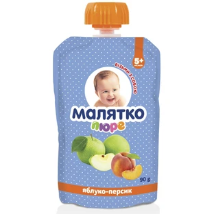 Дитяче пюре Малятко Яблуко-персик у паучі 90 г