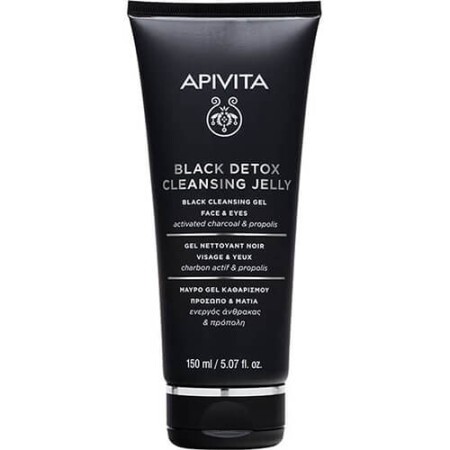 Черный очищающий гель Apivita Black Detox Cleansing Jelly для лица и глаз, 150 мл