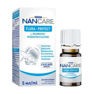 Пищевая добавка в каплях Nestle NanCare Flora Protect с лактобактериями L.rhamnosus для детей с рождения, 5 мл