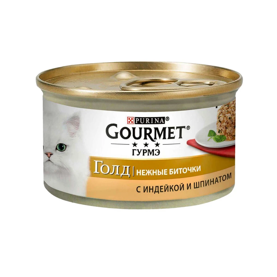 Консерви для котів Gourmet Gold Ніжні Відбивні з індичкою та шпинатом 85 г: ціни та характеристики