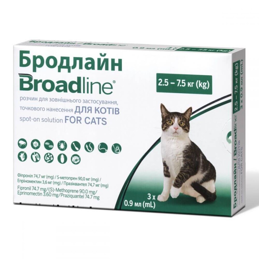 Краплі на холку для кішок Broadline spot-on Cat від 2.5 до 7.5 кг: ціни та характеристики