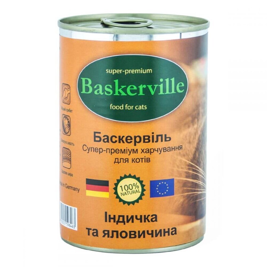 Консерва для кошек Baskerville Super Premium с индейкой и говядиной 400 г: цены и характеристики
