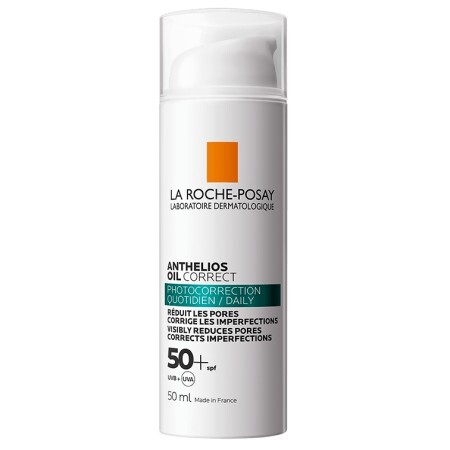 Сонцезахисний коригуючий гель-крем La Roche-Posay Anthelios Oil Correct SPF50+ для щоденного догляду за проблемною шкірою обличчя, 50 мл