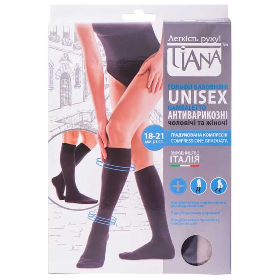Гольфи компресійні Tiana 850 Unisex компресія 18-21 мм рт ст, 140 den, колір чорний, розмір 6: ціни та характеристики