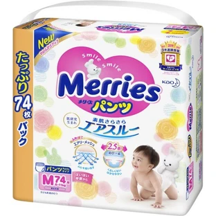 Подгузники-трусики Merries Ultra Jumbo M 6-11 кг 74 шт