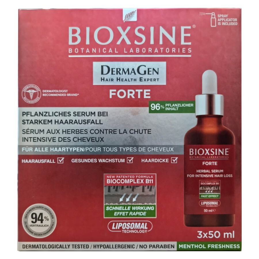 Сыворотка для волос Bioxsine Дермаджен Форте Против интенсивного выпадения волос в флаконах 50 мл 3 шт: цены и характеристики