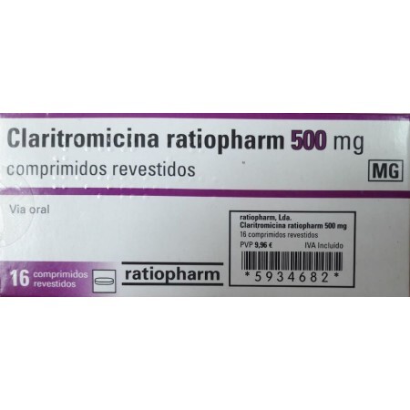 Кларитроміцин (Claritromicina ratiopharm) 500 мг № 16, діюча речовина: кларитроміцин