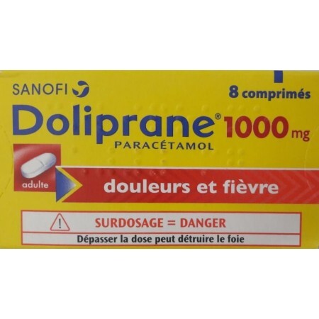 Долипран (Doliprane) 1000 мг №8 таблеток, действующее вещество: парацетамол