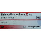 Лизиноприл (Lisinopril ratiopharm) 20 мг №30 таблеток, действующее вещество: лизиноприл
