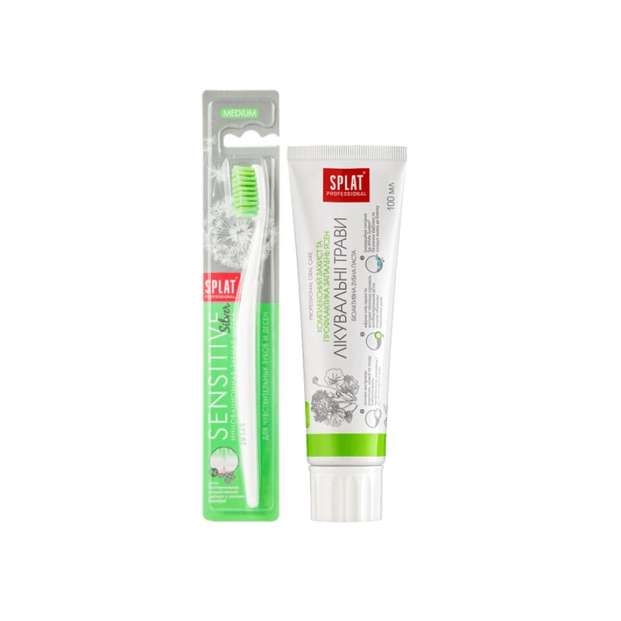 Набір Зубна щітка Splat Sensitive середня + Зубна паста Splat Professional Лікувальні трави 40 мл: ціни та характеристики