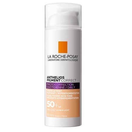 Солнцезащитное средство La Roche-Posay Anthelios Pigment Correct для ежедневного ухода за кожей лица, склонной к гиперпигментации, SPF50+, с тонирующим эффектом, 50 мл