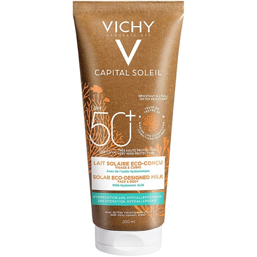 Сонцезахисне зволожуюче молочко Vichy Capital Soleil Solar Eco-Designed Milk для шкіри обличчя та тіла SPF 50+ 200 мл: ціни та характеристики