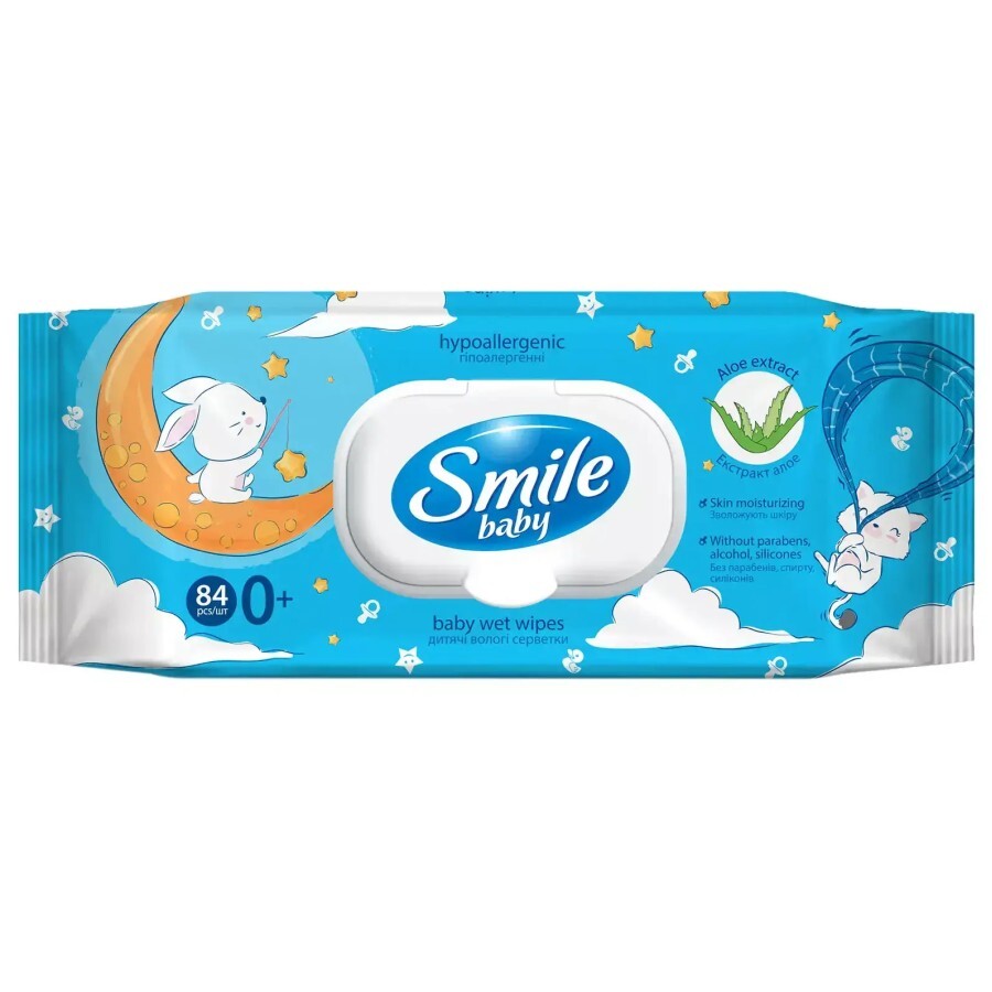Дитячі вологі серветки Smile baby Екстракт алое з клапаном 84 шт: ціни та характеристики