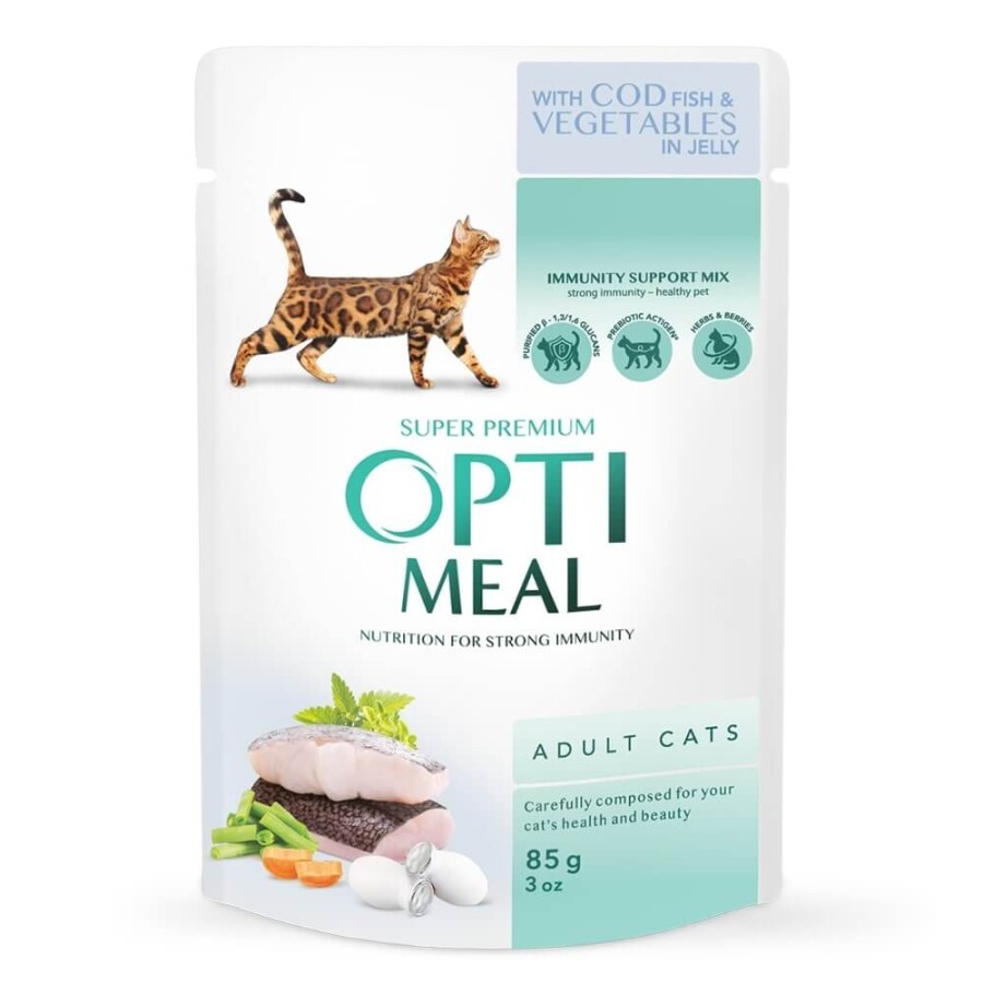 Вологий корм для кішок Optimeal з тріскою і овочами в желе 85 г: ціни та характеристики